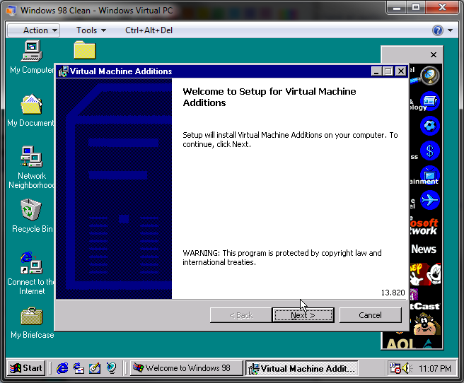 virtual box windows 98 drive c does not contain valid